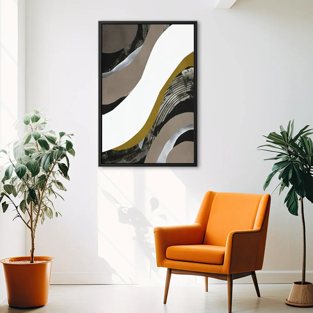 Canvas Wall Art Stretched Over Wooden Frame with Floating Frame and Brown Waves Abstract Painting CV4137