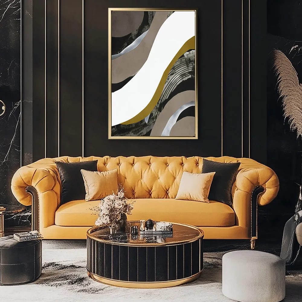 Canvas Wall Art Stretched Over Wooden Frame with Floating Frame and Brown Waves Abstract Painting CV4137