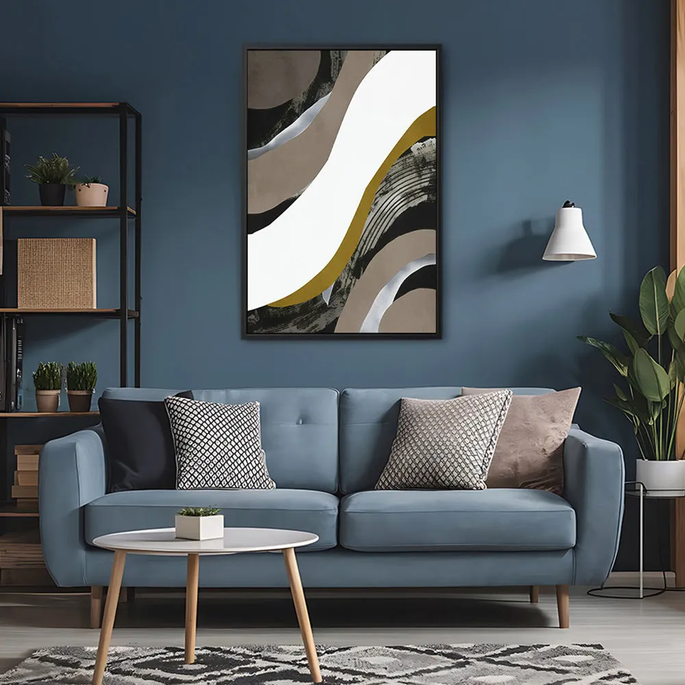 Canvas Wall Art Stretched Over Wooden Frame with Floating Frame and Brown Waves Abstract Painting CV4137