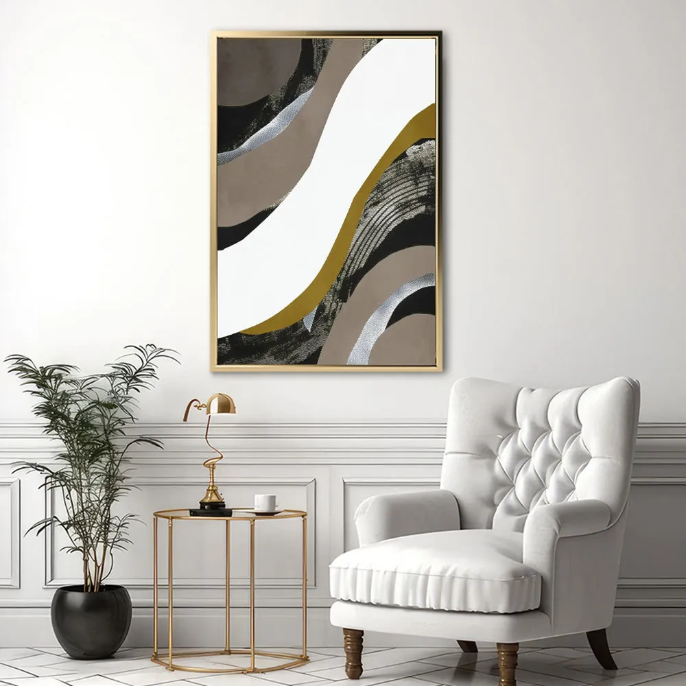 Canvas Wall Art Stretched Over Wooden Frame with Floating Frame and Brown Waves Abstract Painting CV4137
