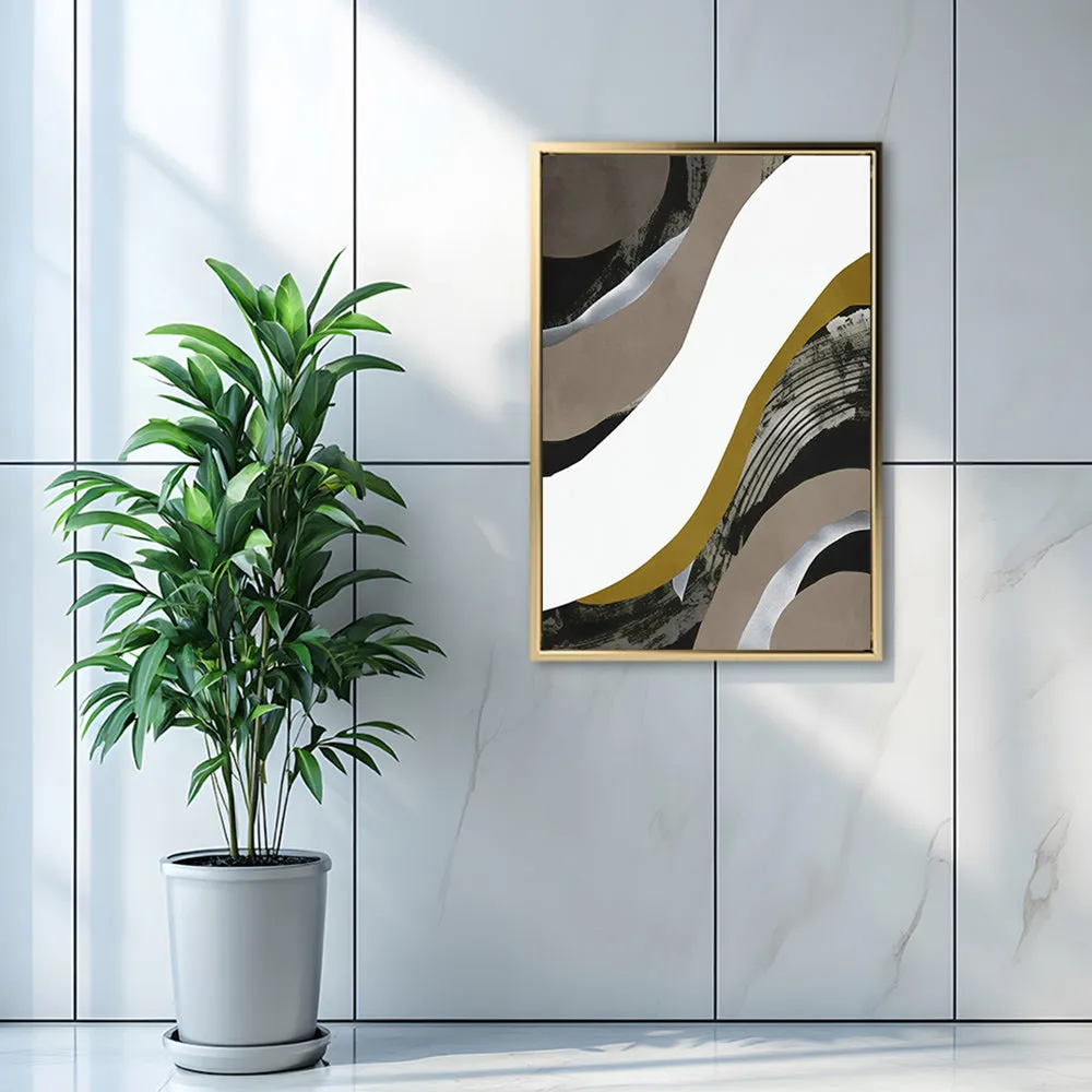 Canvas Wall Art Stretched Over Wooden Frame with Floating Frame and Brown Waves Abstract Painting CV4137