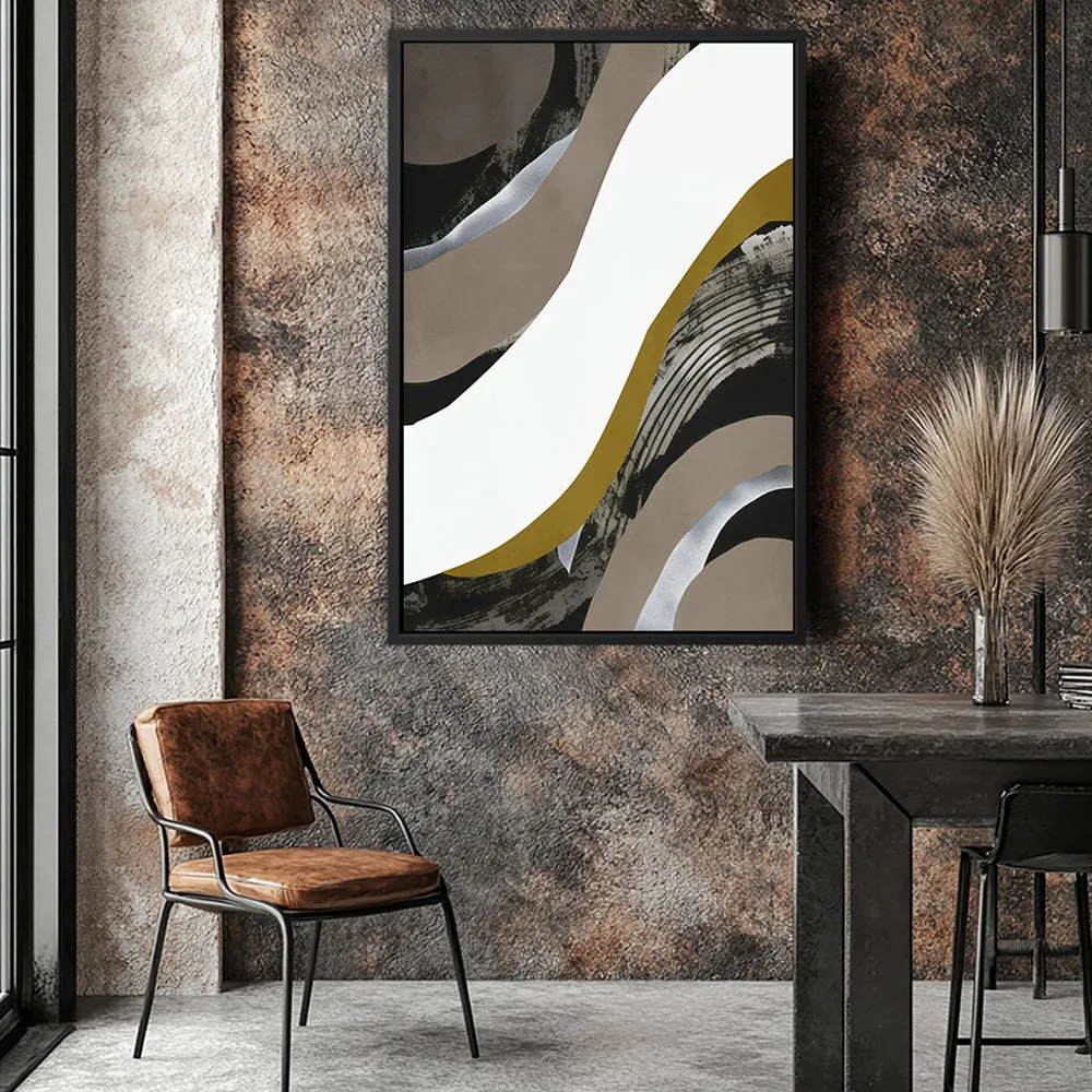 Canvas Wall Art Stretched Over Wooden Frame with Floating Frame and Brown Waves Abstract Painting CV4137
