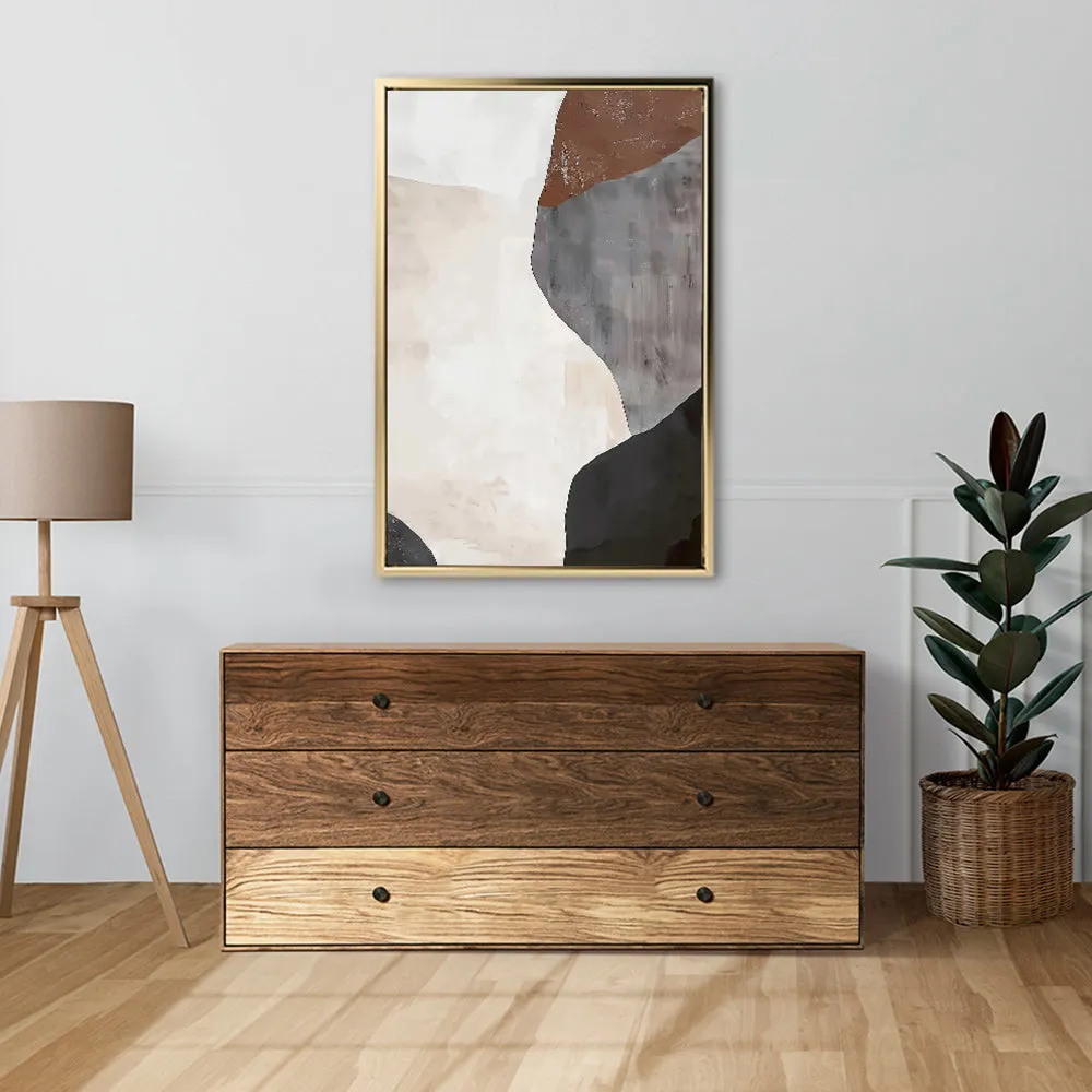 Canvas Wall Art Stretched Over Wooden Frame with Floating Frame and Earth Tones Abstract Painting CV4152