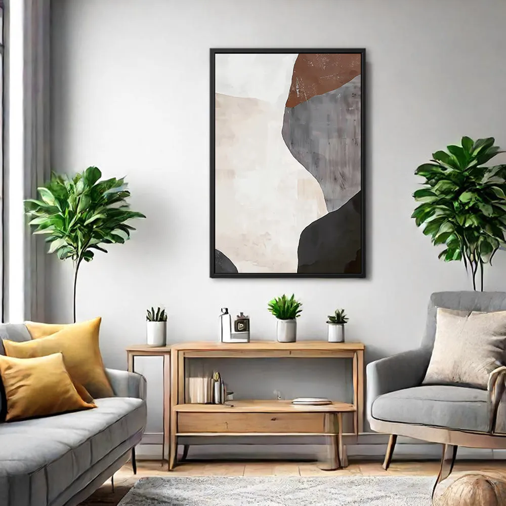 Canvas Wall Art Stretched Over Wooden Frame with Floating Frame and Earth Tones Abstract Painting CV4152