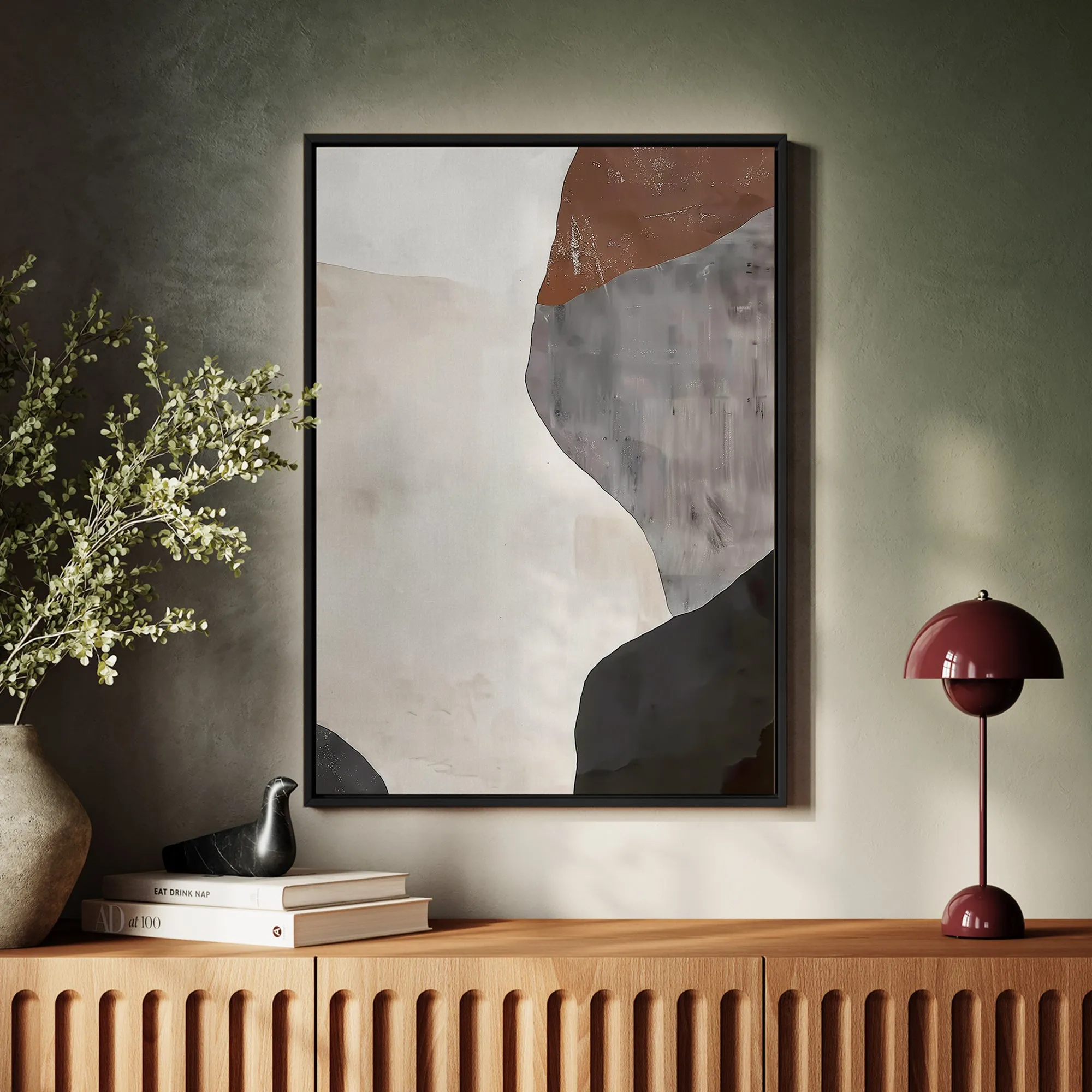 Canvas Wall Art Stretched Over Wooden Frame with Floating Frame and Earth Tones Abstract Painting CV4152