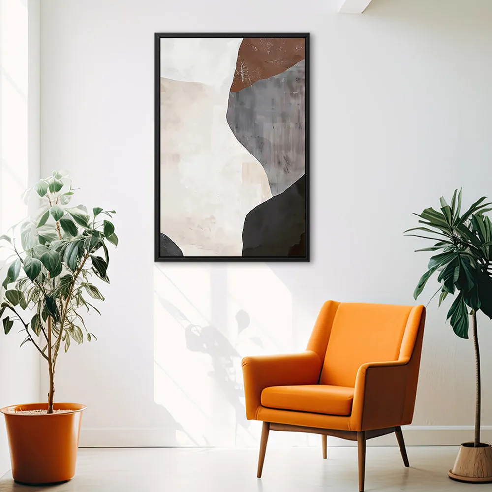 Canvas Wall Art Stretched Over Wooden Frame with Floating Frame and Earth Tones Abstract Painting CV4152