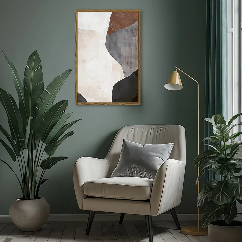 Canvas Wall Art Stretched Over Wooden Frame with Floating Frame and Earth Tones Abstract Painting CV4152