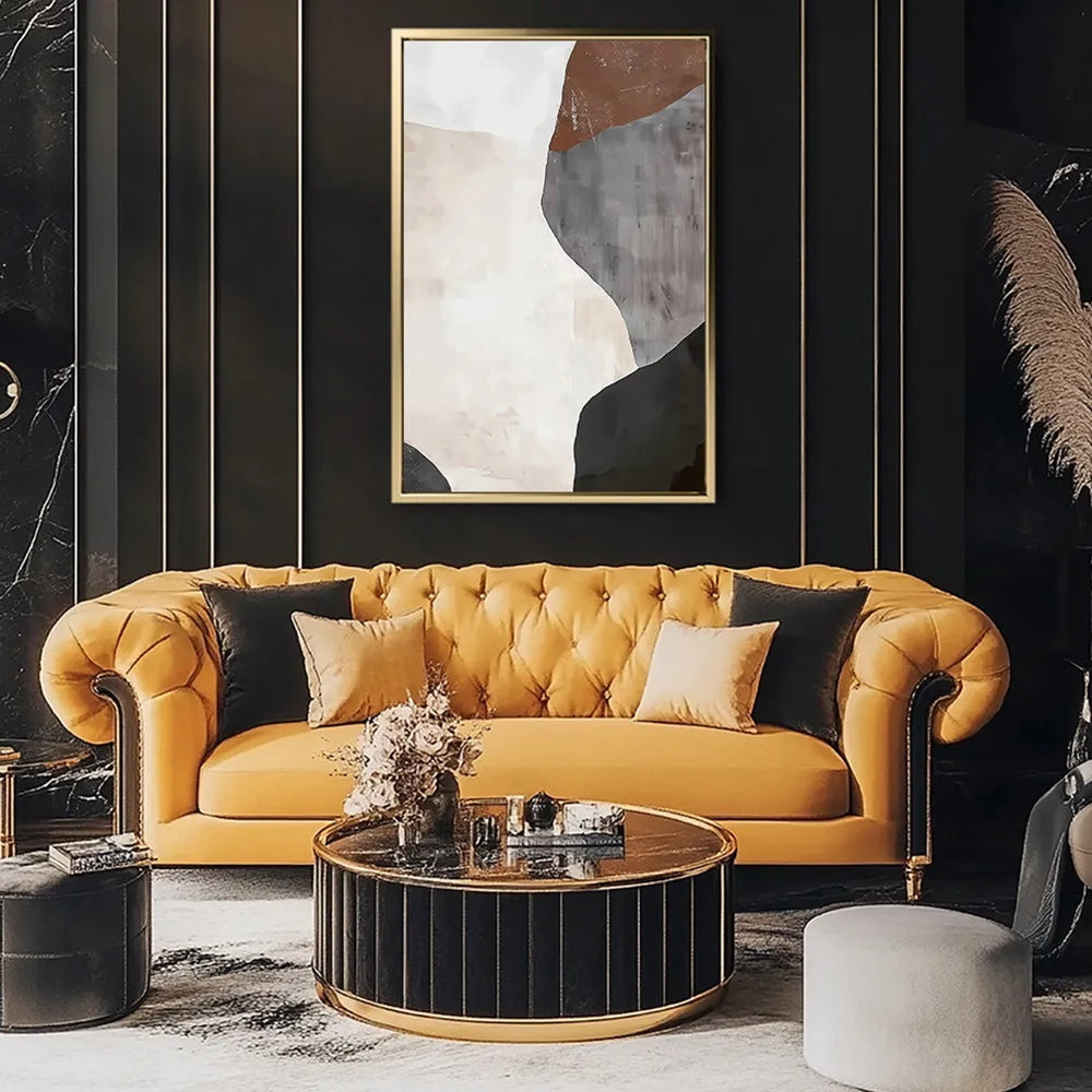 Canvas Wall Art Stretched Over Wooden Frame with Floating Frame and Earth Tones Abstract Painting CV4152