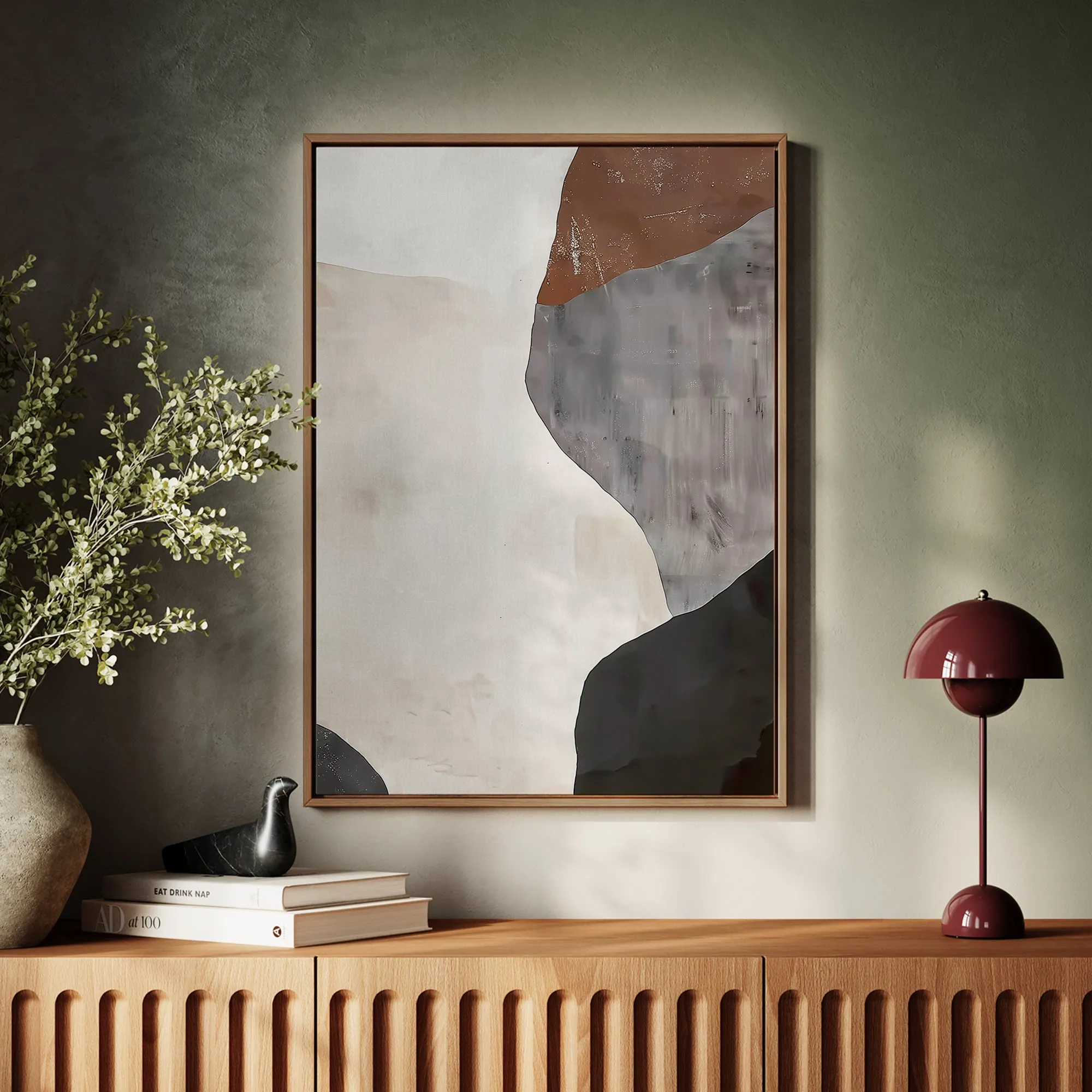 Canvas Wall Art Stretched Over Wooden Frame with Floating Frame and Earth Tones Abstract Painting CV4152