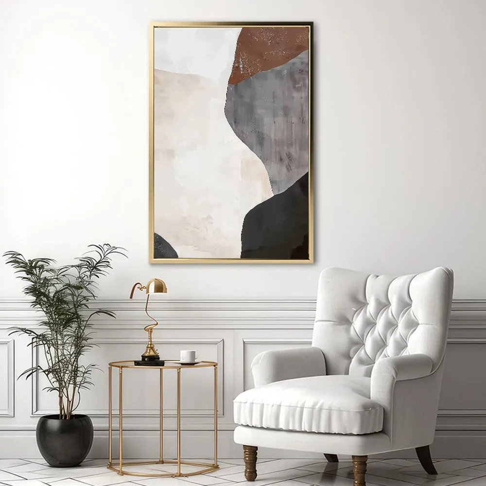 Canvas Wall Art Stretched Over Wooden Frame with Floating Frame and Earth Tones Abstract Painting CV4152