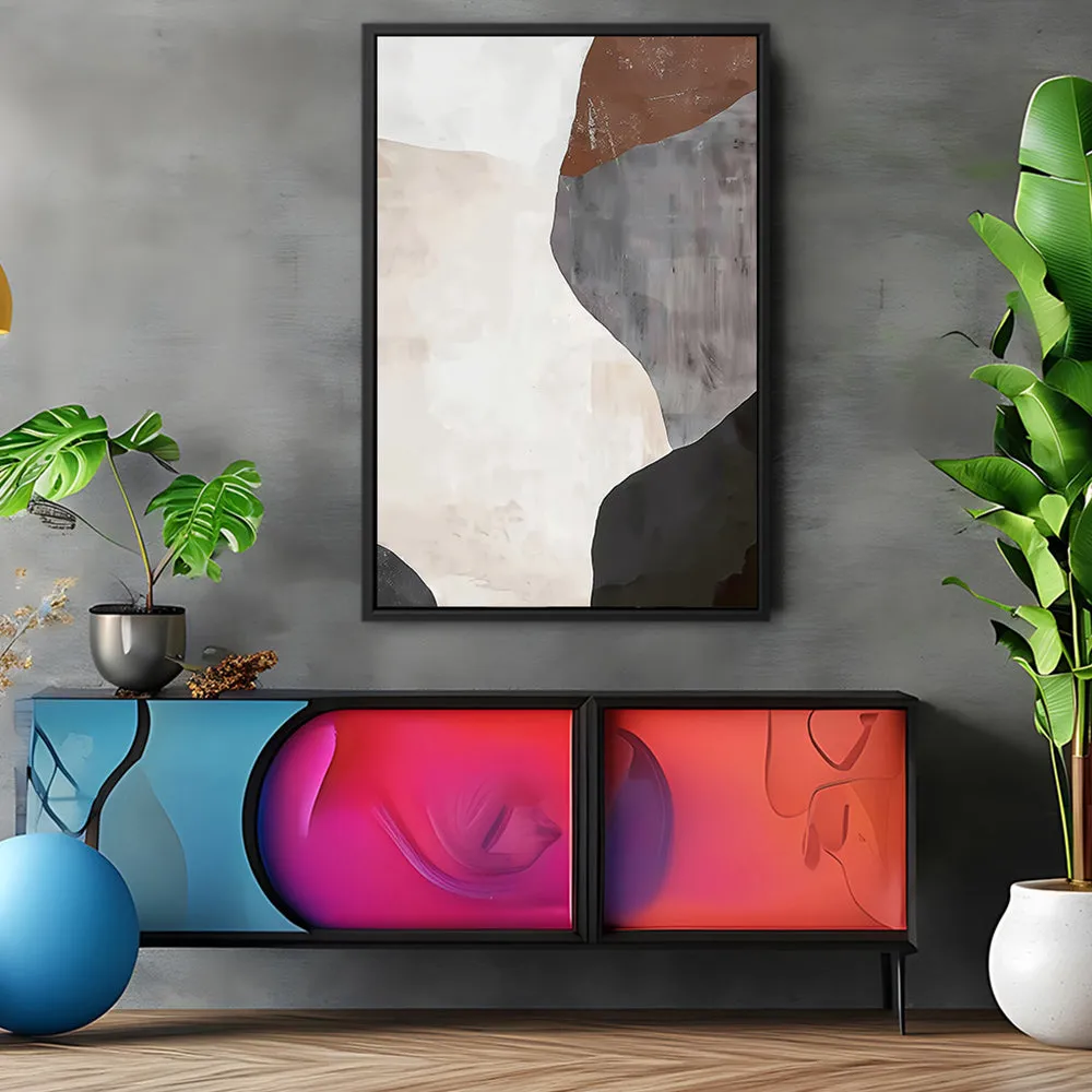 Canvas Wall Art Stretched Over Wooden Frame with Floating Frame and Earth Tones Abstract Painting CV4152