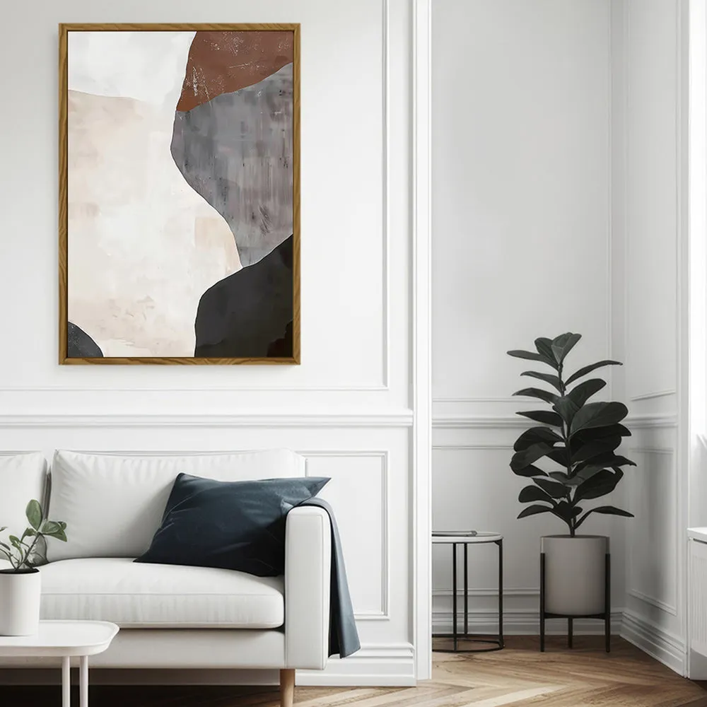 Canvas Wall Art Stretched Over Wooden Frame with Floating Frame and Earth Tones Abstract Painting CV4152