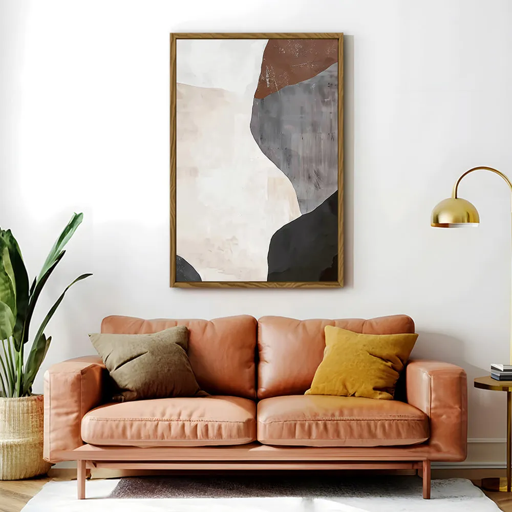 Canvas Wall Art Stretched Over Wooden Frame with Floating Frame and Earth Tones Abstract Painting CV4152