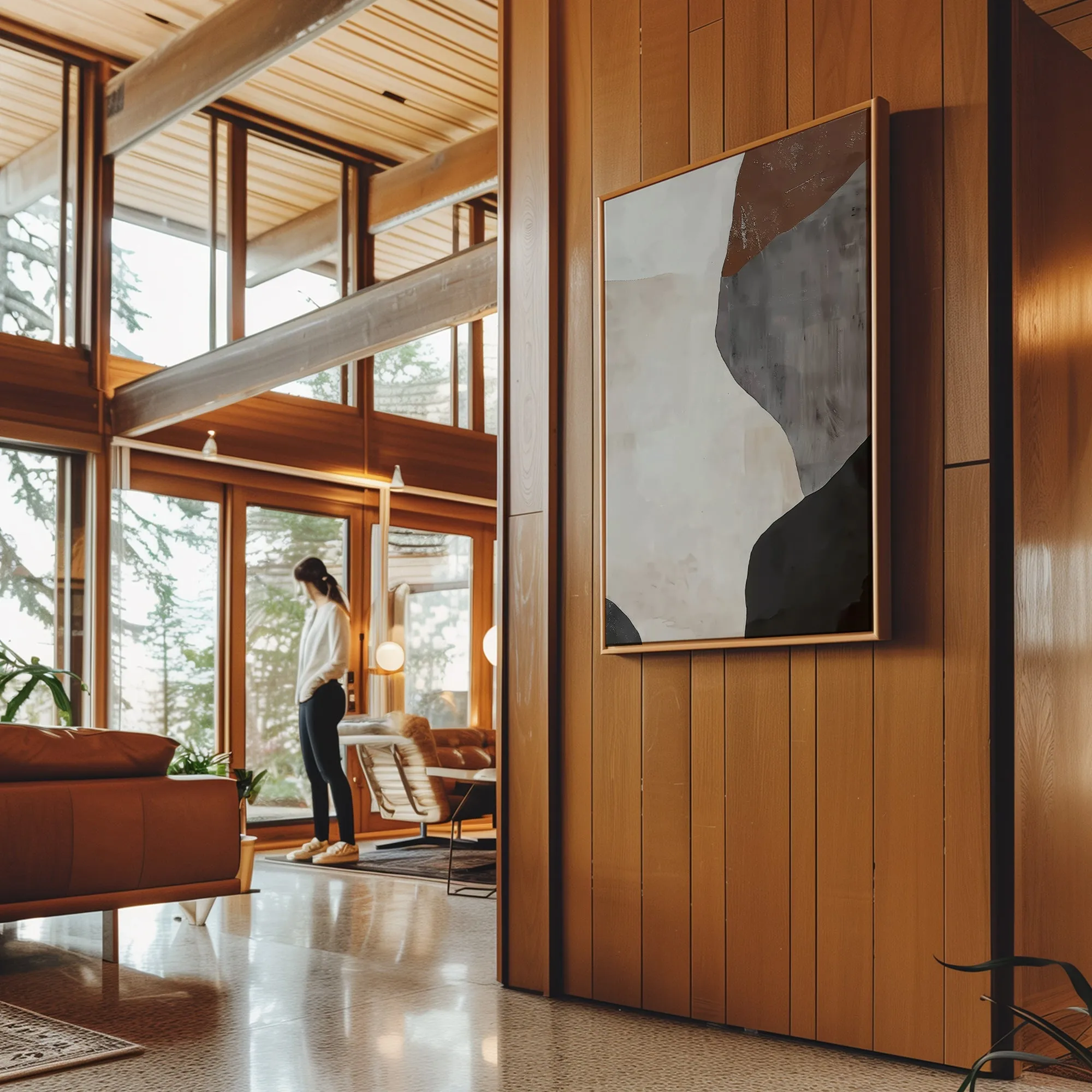 Canvas Wall Art Stretched Over Wooden Frame with Floating Frame and Earth Tones Abstract Painting CV4152