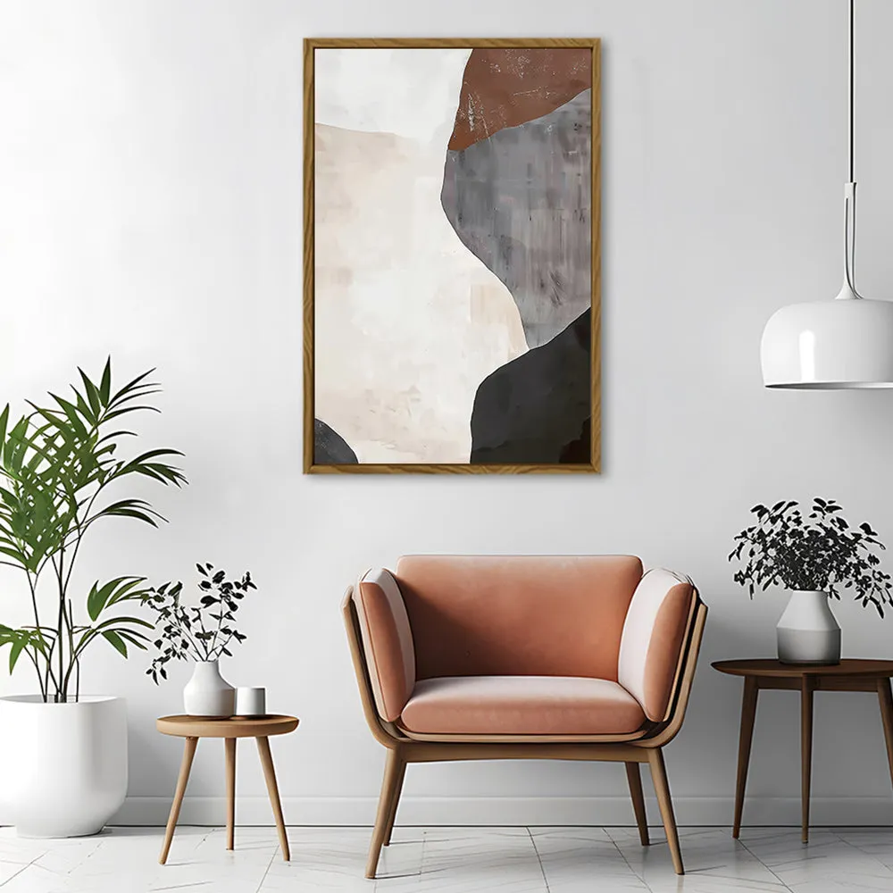 Canvas Wall Art Stretched Over Wooden Frame with Floating Frame and Earth Tones Abstract Painting CV4152