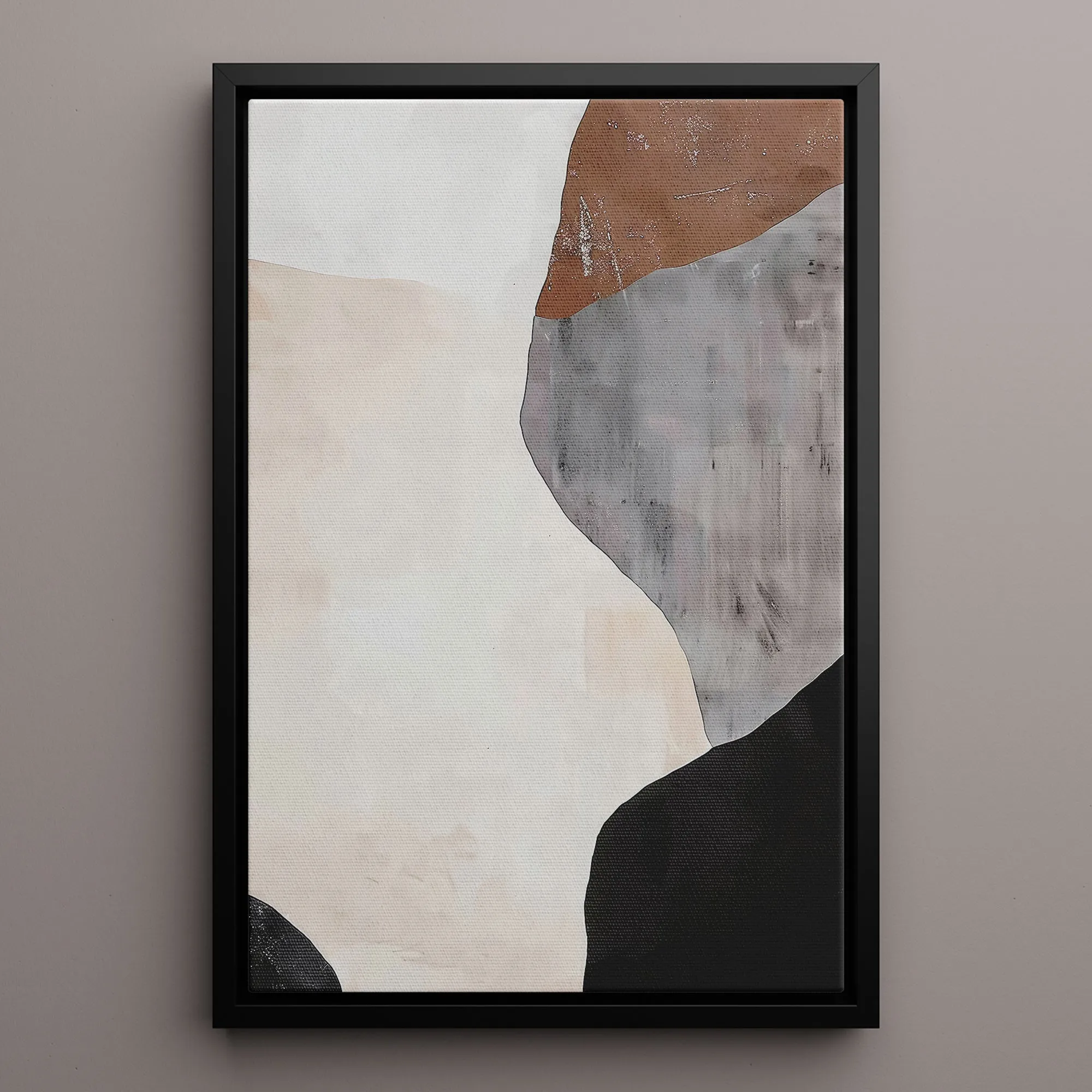 Canvas Wall Art Stretched Over Wooden Frame with Floating Frame and Earth Tones Abstract Painting CV4152