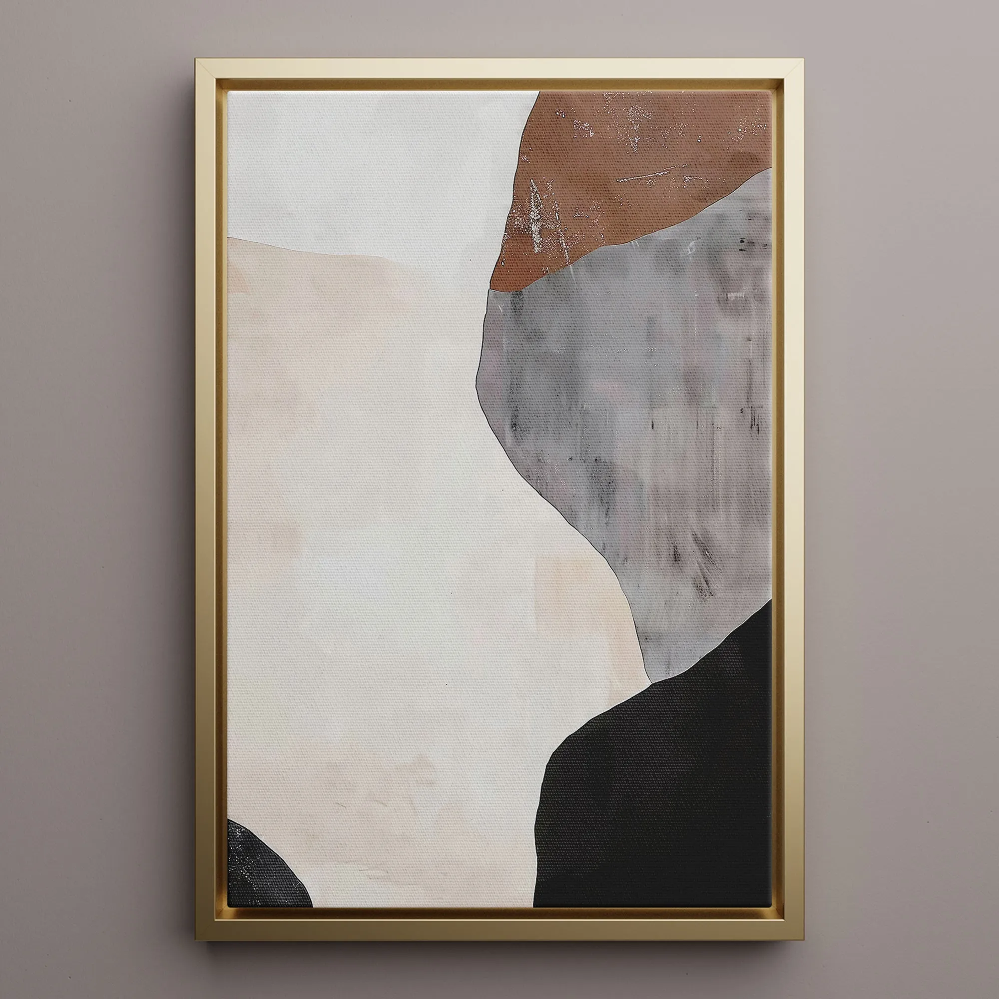 Canvas Wall Art Stretched Over Wooden Frame with Floating Frame and Earth Tones Abstract Painting CV4152