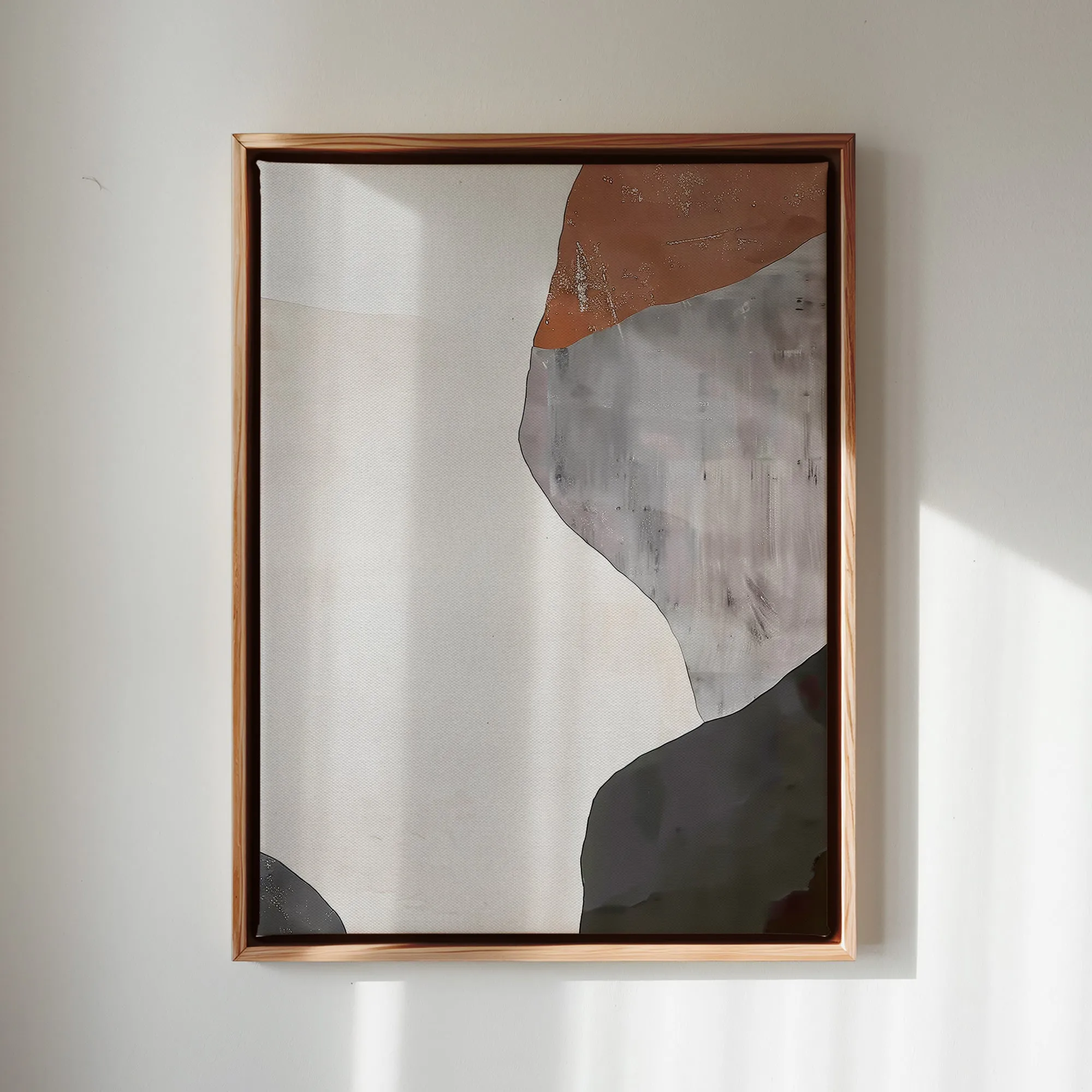 Canvas Wall Art Stretched Over Wooden Frame with Floating Frame and Earth Tones Abstract Painting CV4152