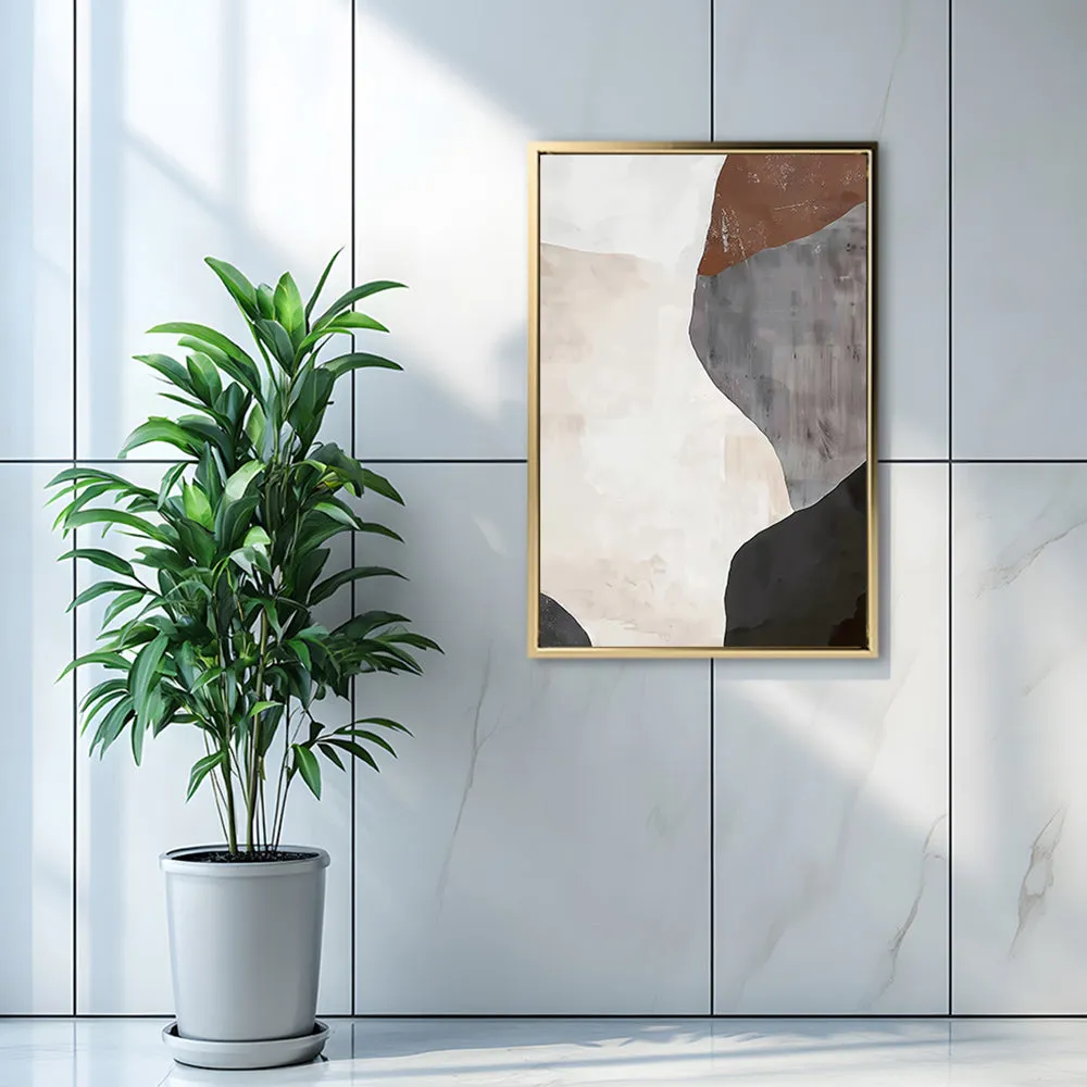 Canvas Wall Art Stretched Over Wooden Frame with Floating Frame and Earth Tones Abstract Painting CV4152