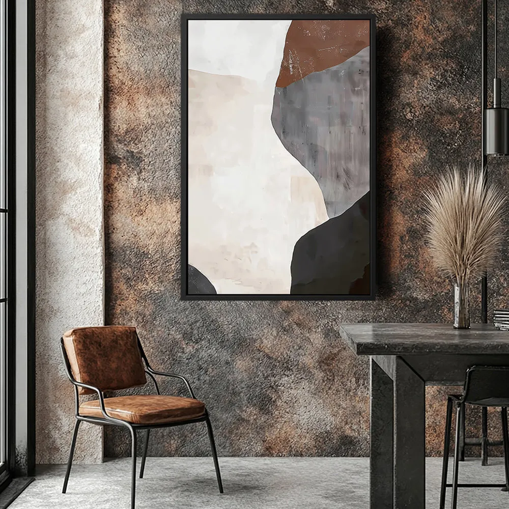 Canvas Wall Art Stretched Over Wooden Frame with Floating Frame and Earth Tones Abstract Painting CV4152