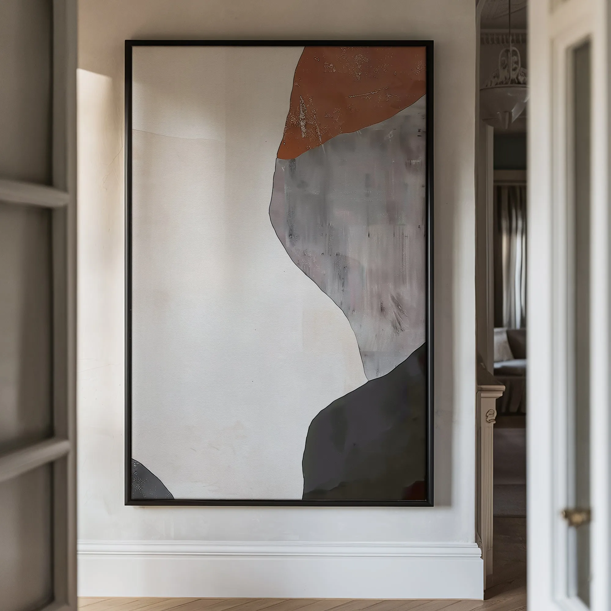 Canvas Wall Art Stretched Over Wooden Frame with Floating Frame and Earth Tones Abstract Painting CV4152