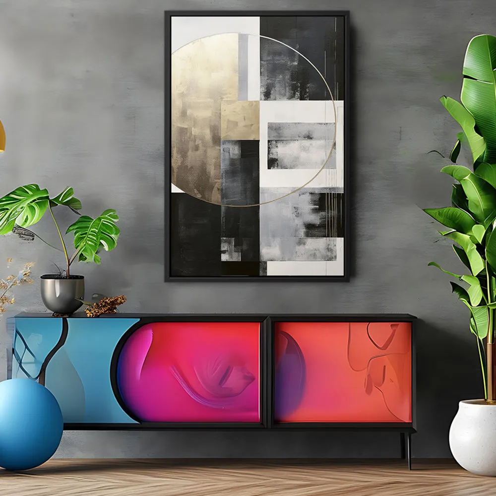 Canvas Wall Art Stretched Over Wooden Frame with Floating Frame and Gold Circle Painting CV4159