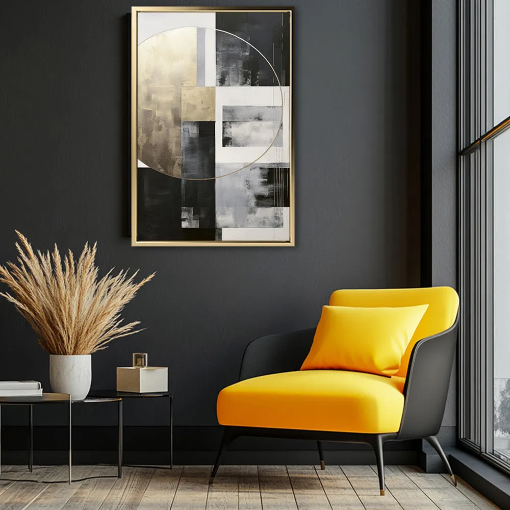 Canvas Wall Art Stretched Over Wooden Frame with Floating Frame and Gold Circle Painting CV4159