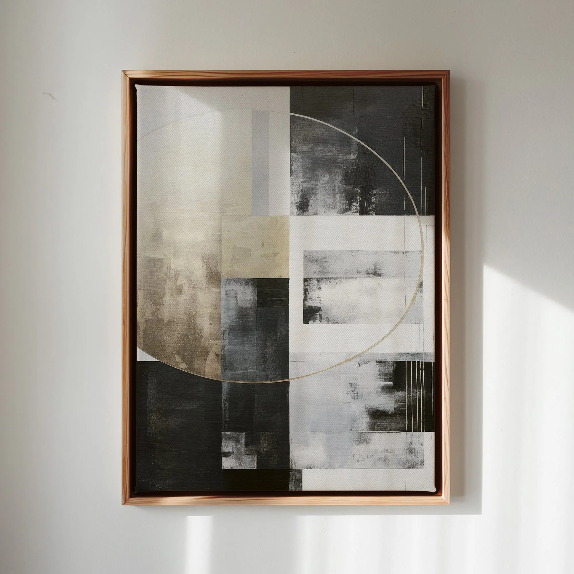 Canvas Wall Art Stretched Over Wooden Frame with Floating Frame and Gold Circle Painting CV4159