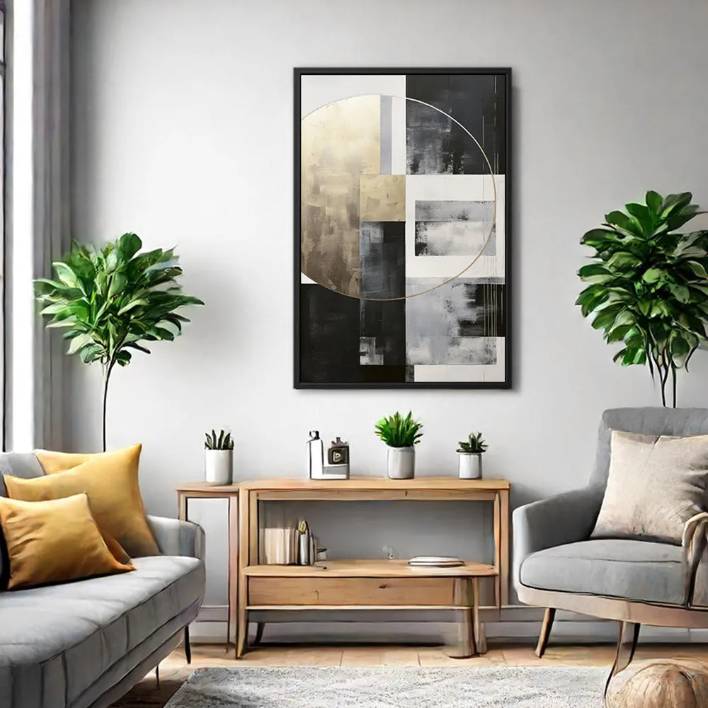 Canvas Wall Art Stretched Over Wooden Frame with Floating Frame and Gold Circle Painting CV4159