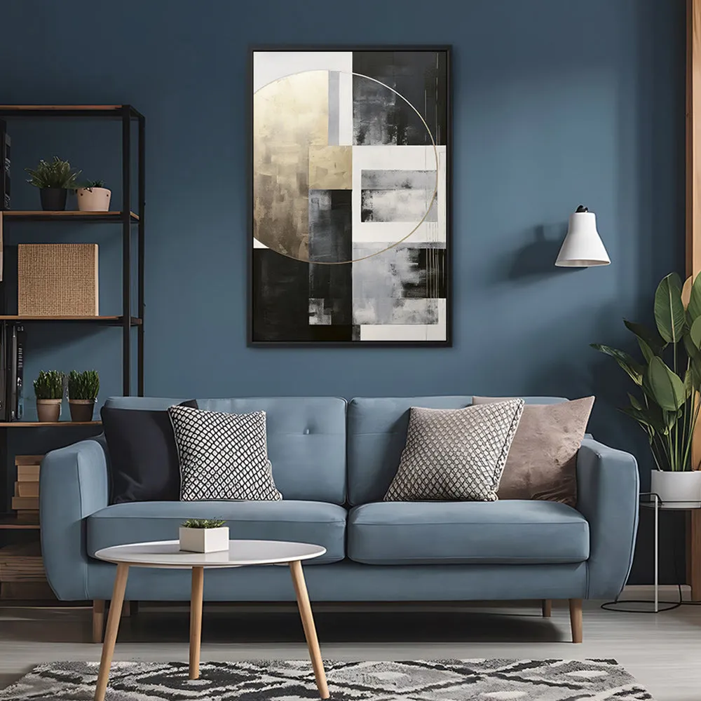 Canvas Wall Art Stretched Over Wooden Frame with Floating Frame and Gold Circle Painting CV4159