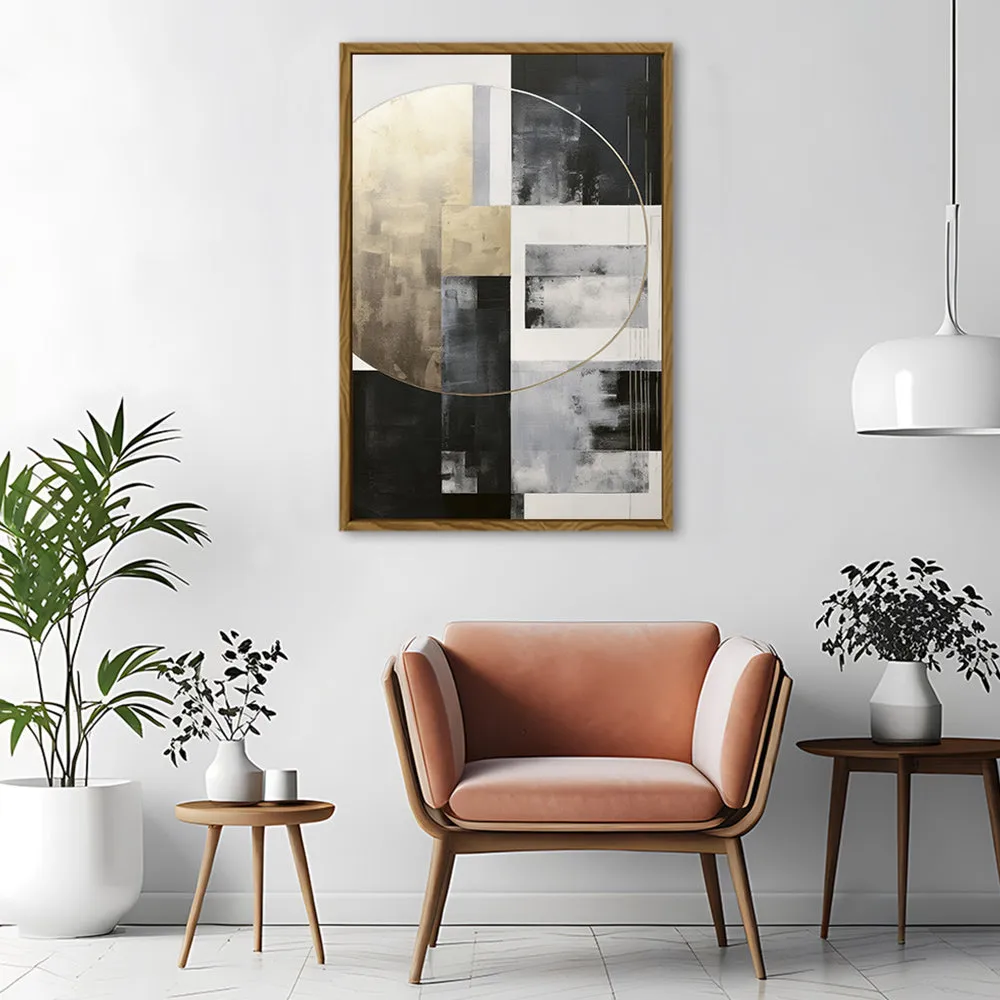 Canvas Wall Art Stretched Over Wooden Frame with Floating Frame and Gold Circle Painting CV4159