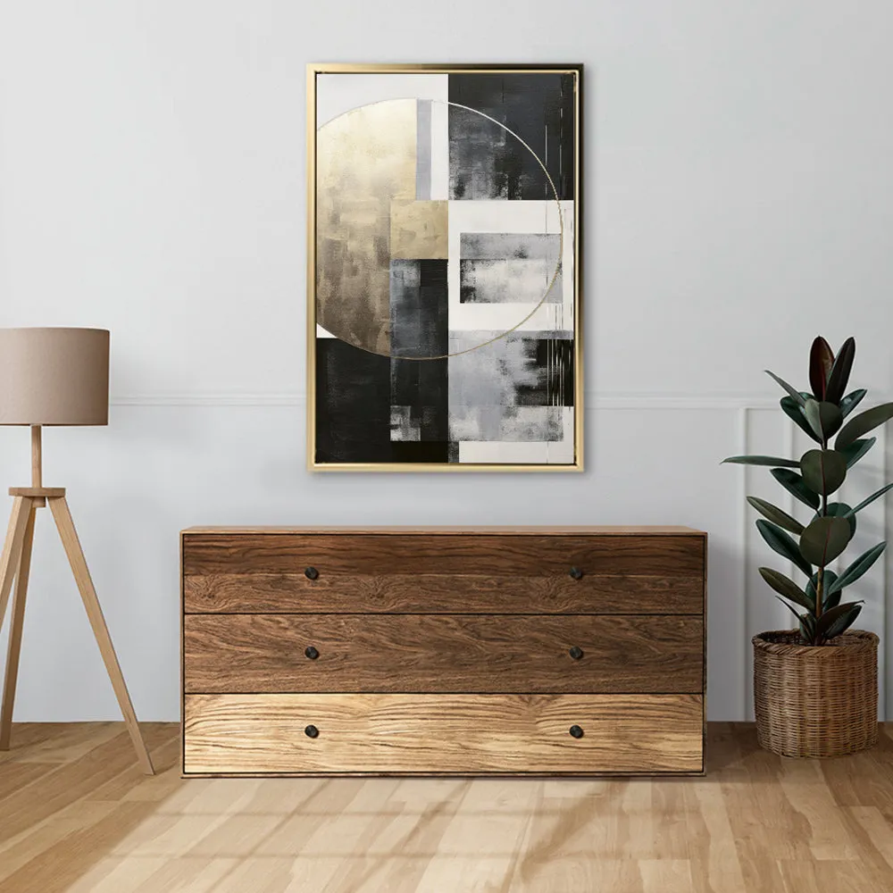 Canvas Wall Art Stretched Over Wooden Frame with Floating Frame and Gold Circle Painting CV4159