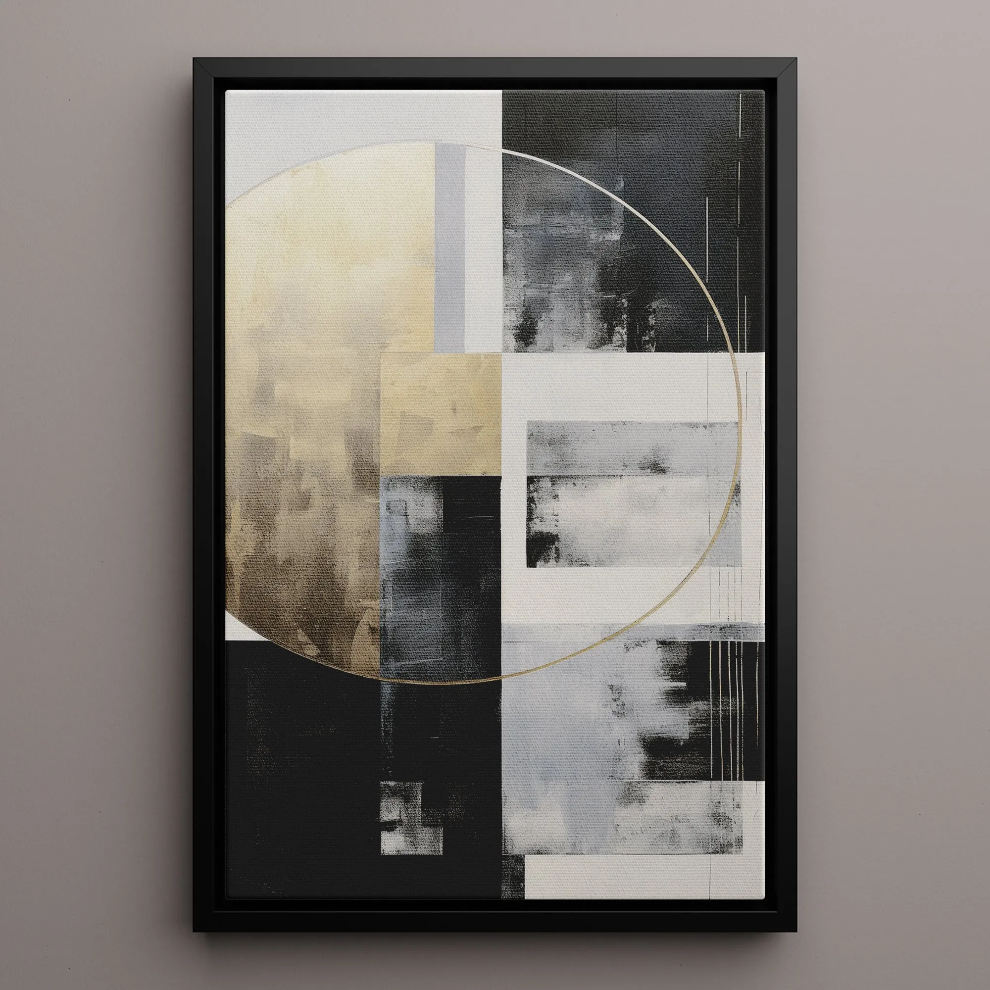 Canvas Wall Art Stretched Over Wooden Frame with Floating Frame and Gold Circle Painting CV4159