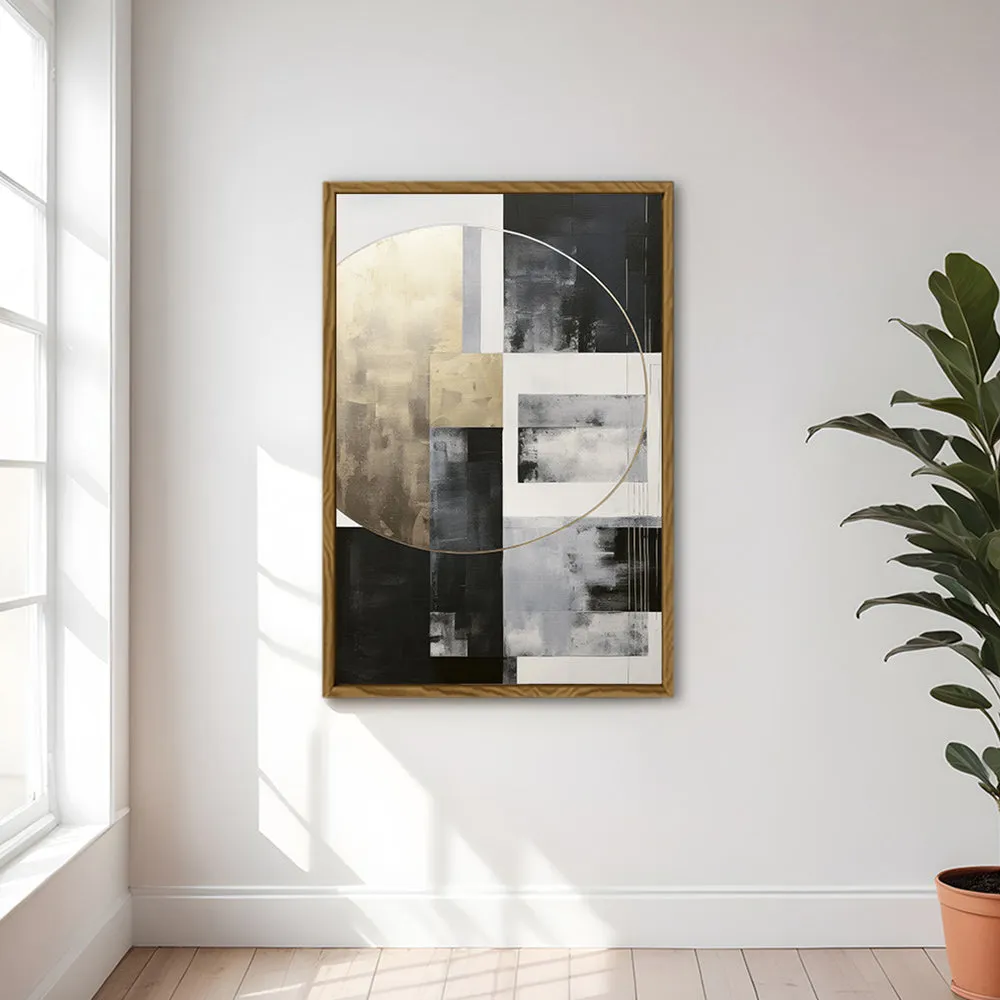 Canvas Wall Art Stretched Over Wooden Frame with Floating Frame and Gold Circle Painting CV4159