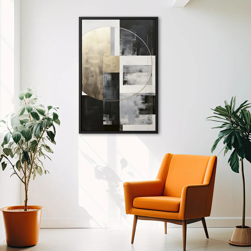 Canvas Wall Art Stretched Over Wooden Frame with Floating Frame and Gold Circle Painting CV4159