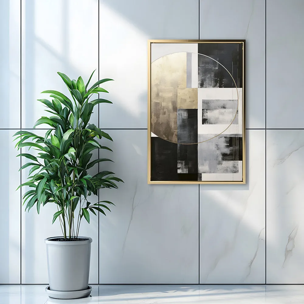 Canvas Wall Art Stretched Over Wooden Frame with Floating Frame and Gold Circle Painting CV4159