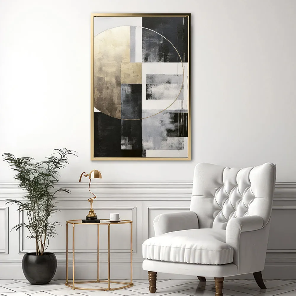 Canvas Wall Art Stretched Over Wooden Frame with Floating Frame and Gold Circle Painting CV4159