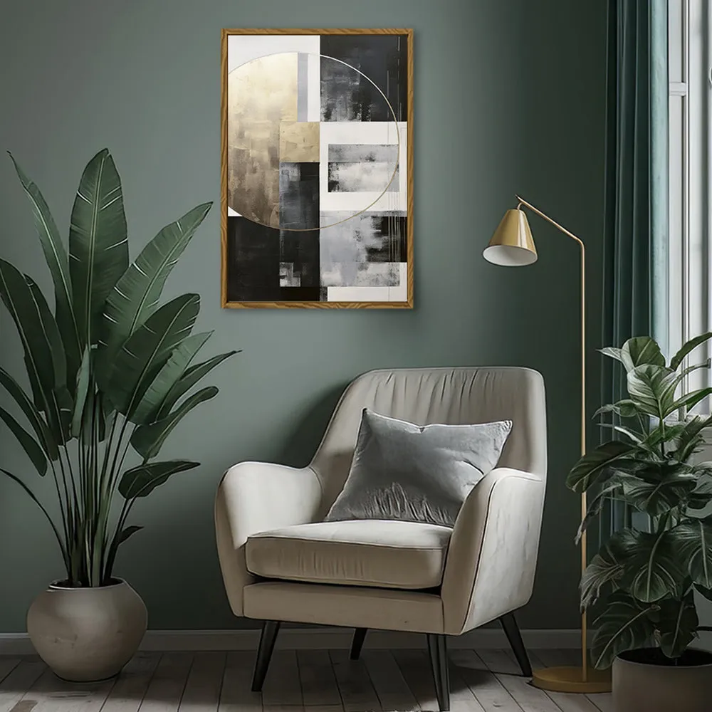 Canvas Wall Art Stretched Over Wooden Frame with Floating Frame and Gold Circle Painting CV4159
