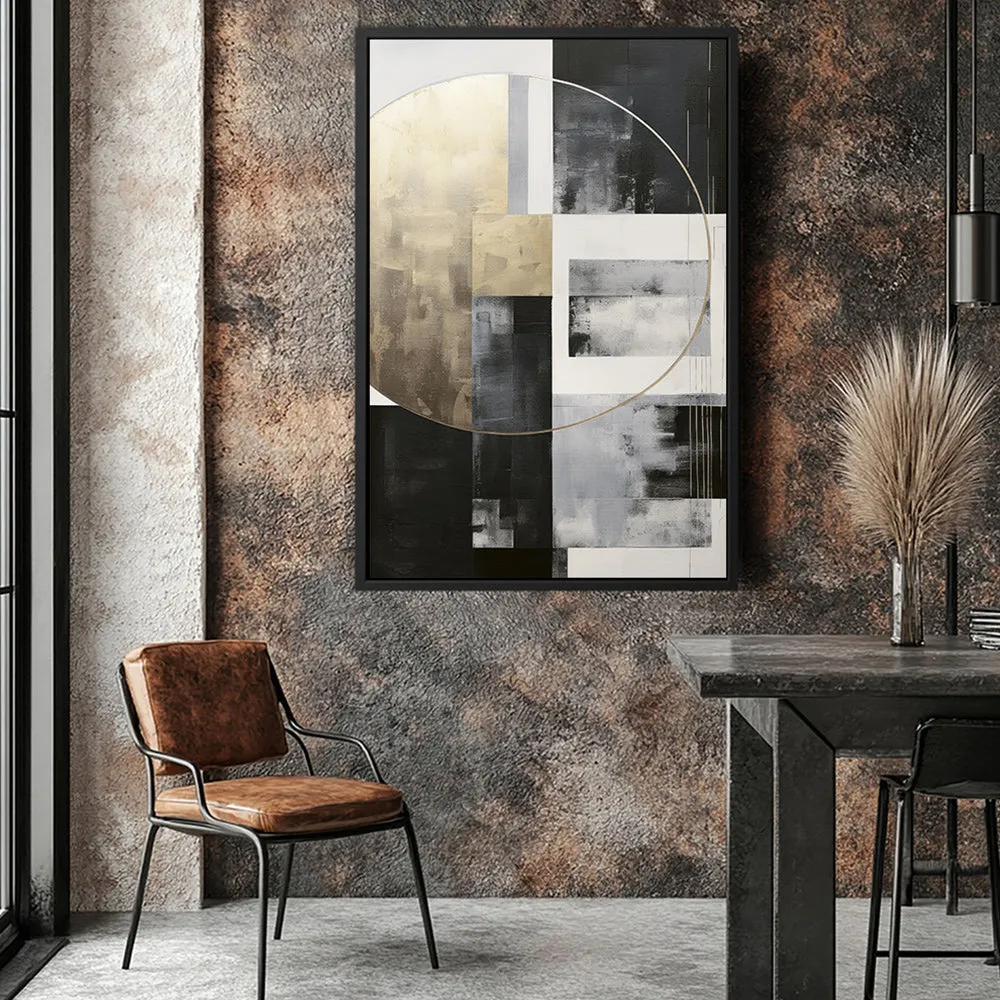 Canvas Wall Art Stretched Over Wooden Frame with Floating Frame and Gold Circle Painting CV4159