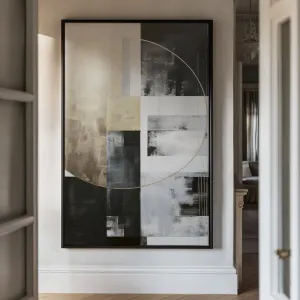 Canvas Wall Art Stretched Over Wooden Frame with Floating Frame and Gold Circle Painting CV4159