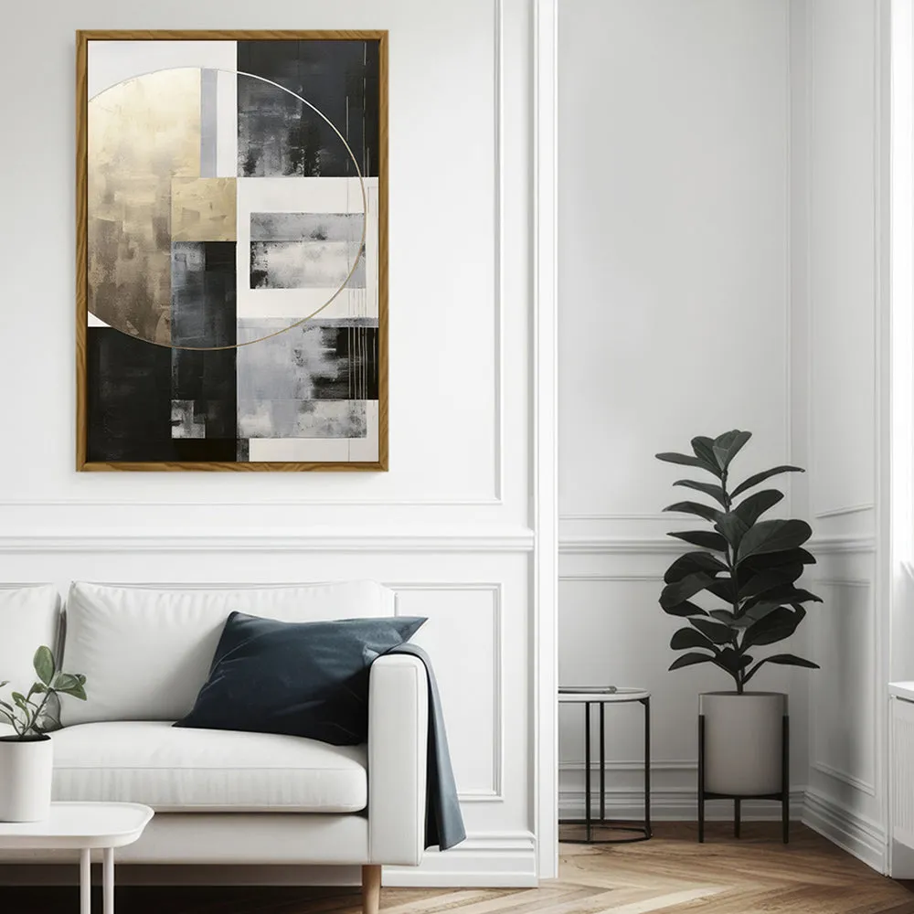 Canvas Wall Art Stretched Over Wooden Frame with Floating Frame and Gold Circle Painting CV4159