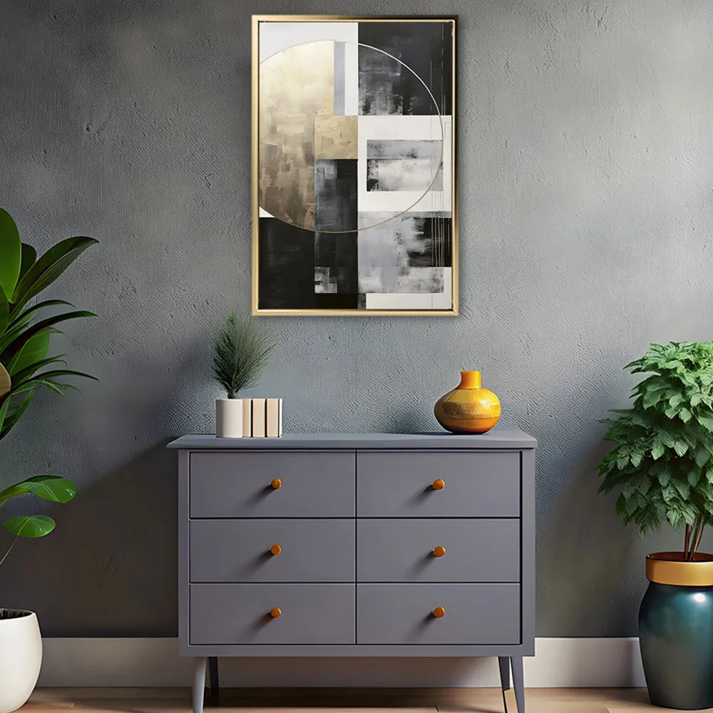 Canvas Wall Art Stretched Over Wooden Frame with Floating Frame and Gold Circle Painting CV4159