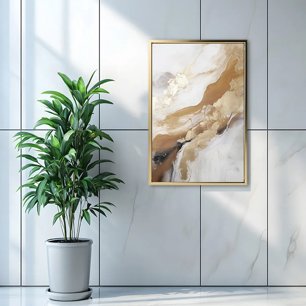 Canvas Wall Art Stretched Over Wooden Frame with Floating Frame and Gold Marble Painting CV4162