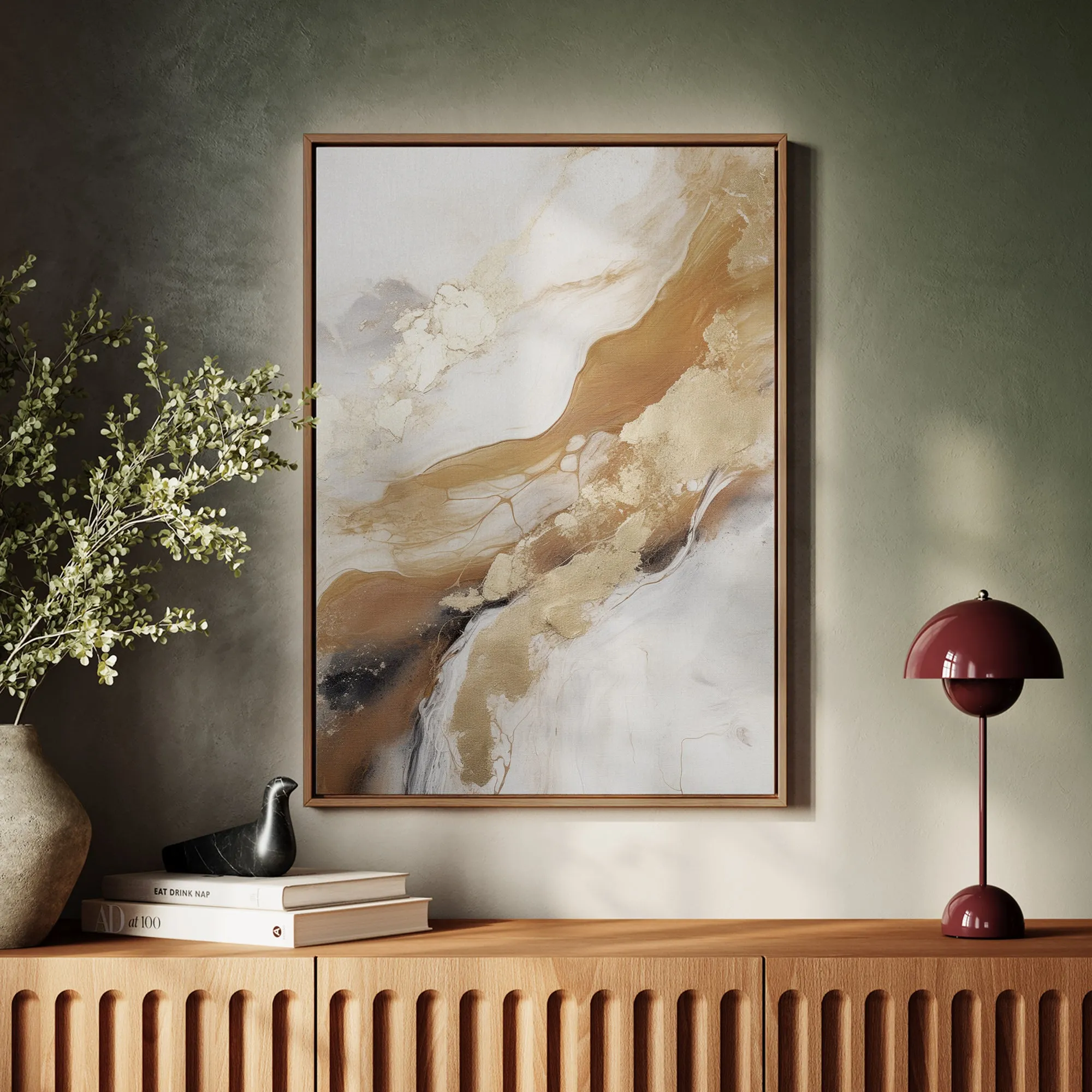 Canvas Wall Art Stretched Over Wooden Frame with Floating Frame and Gold Marble Painting CV4162