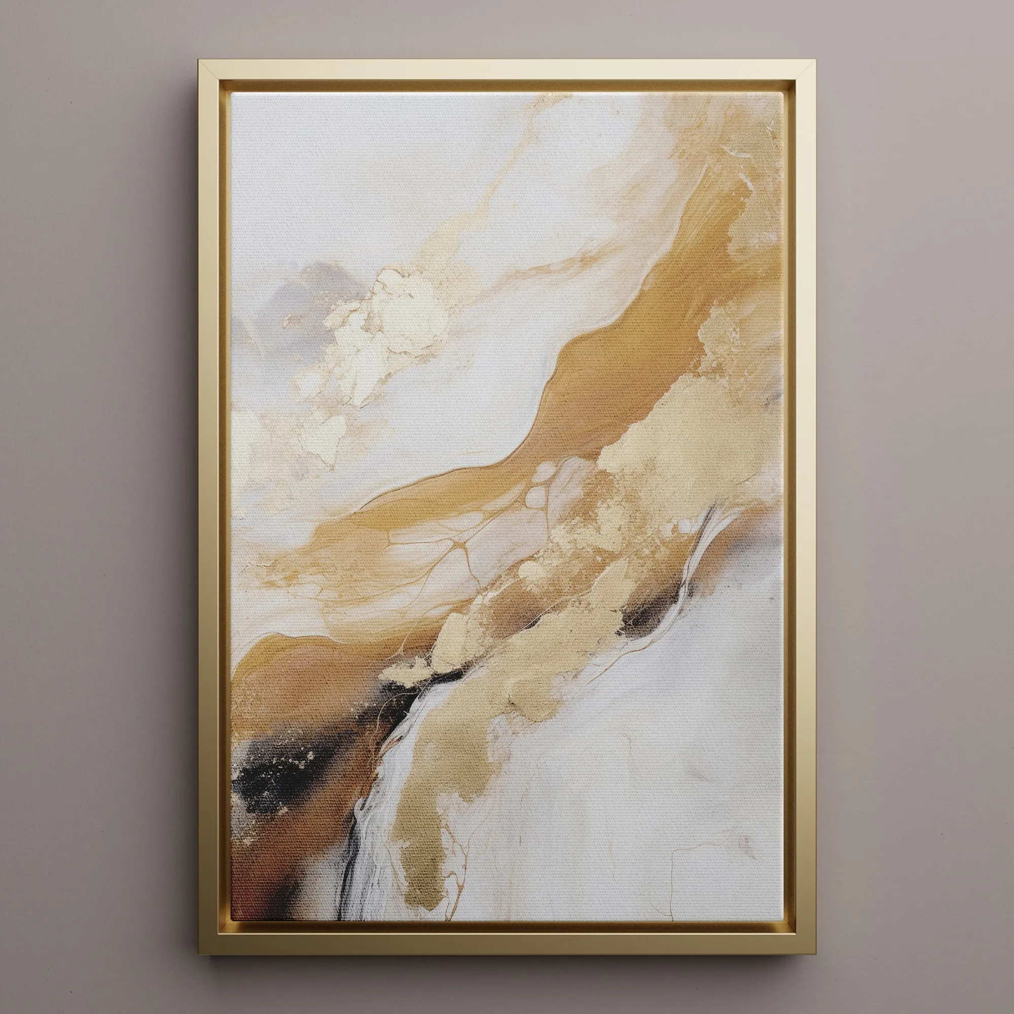 Canvas Wall Art Stretched Over Wooden Frame with Floating Frame and Gold Marble Painting CV4162