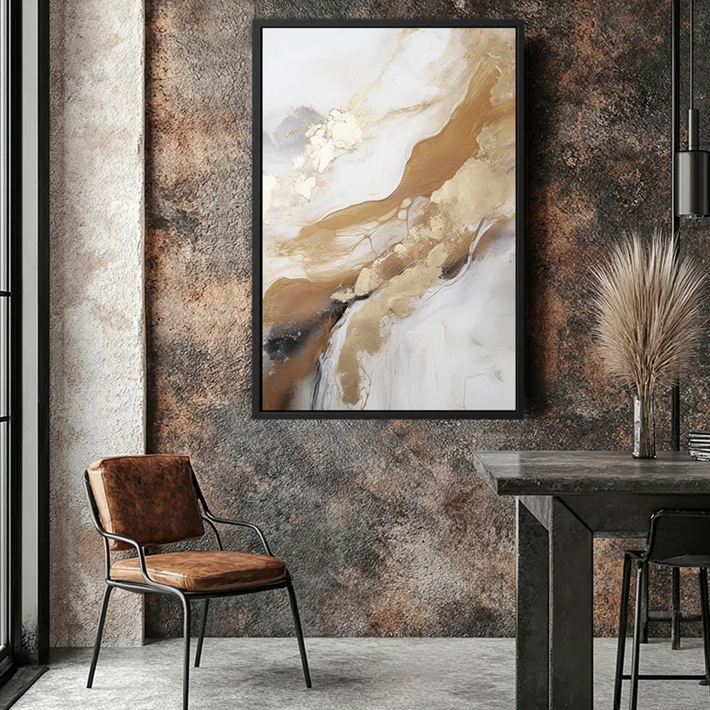 Canvas Wall Art Stretched Over Wooden Frame with Floating Frame and Gold Marble Painting CV4162