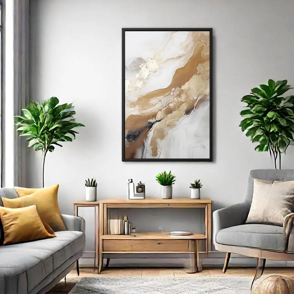 Canvas Wall Art Stretched Over Wooden Frame with Floating Frame and Gold Marble Painting CV4162