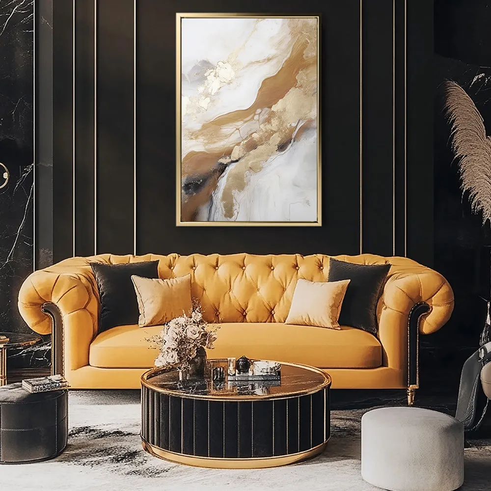 Canvas Wall Art Stretched Over Wooden Frame with Floating Frame and Gold Marble Painting CV4162