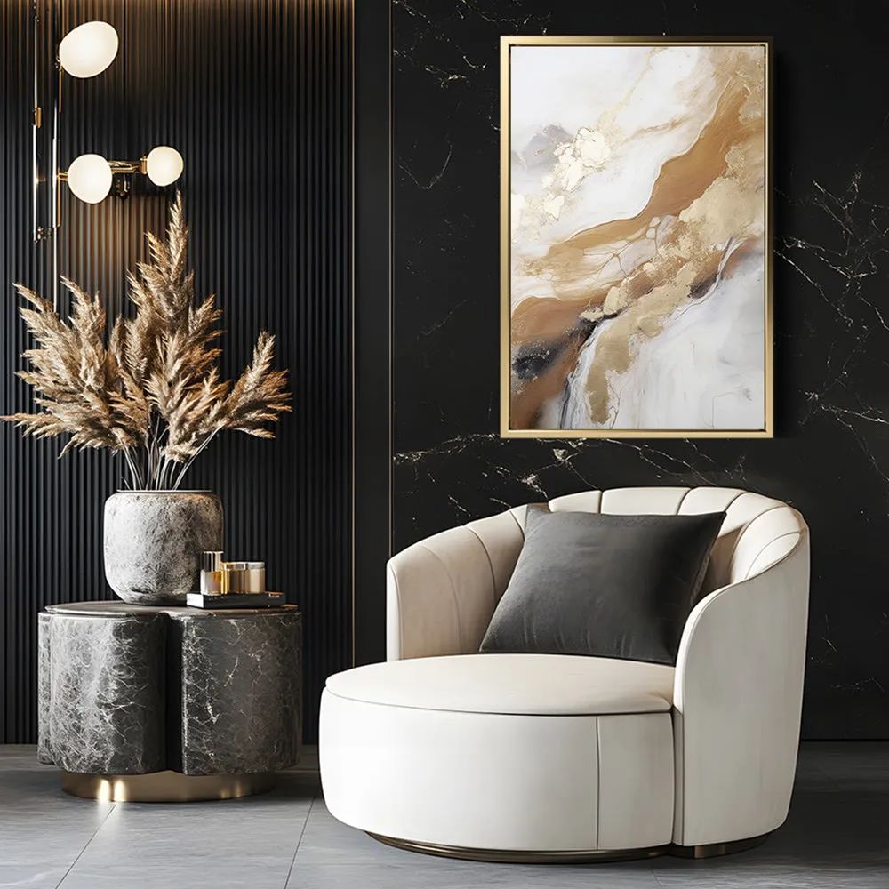 Canvas Wall Art Stretched Over Wooden Frame with Floating Frame and Gold Marble Painting CV4162