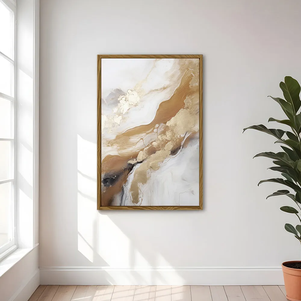 Canvas Wall Art Stretched Over Wooden Frame with Floating Frame and Gold Marble Painting CV4162